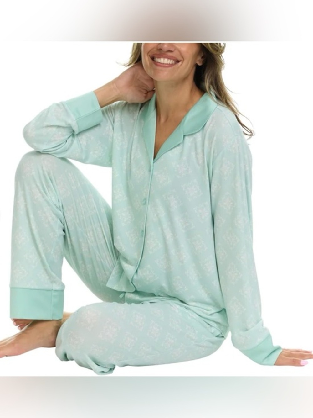 Flora Nikrooz Women's Mint Long-Sleeve Button Pajama Set  NWOT Size M